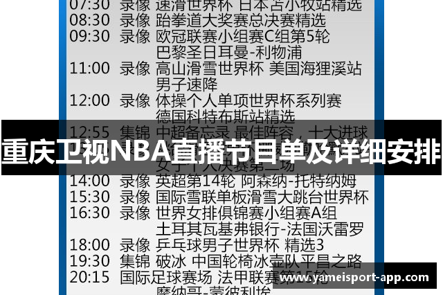 重庆卫视NBA直播节目单及详细安排